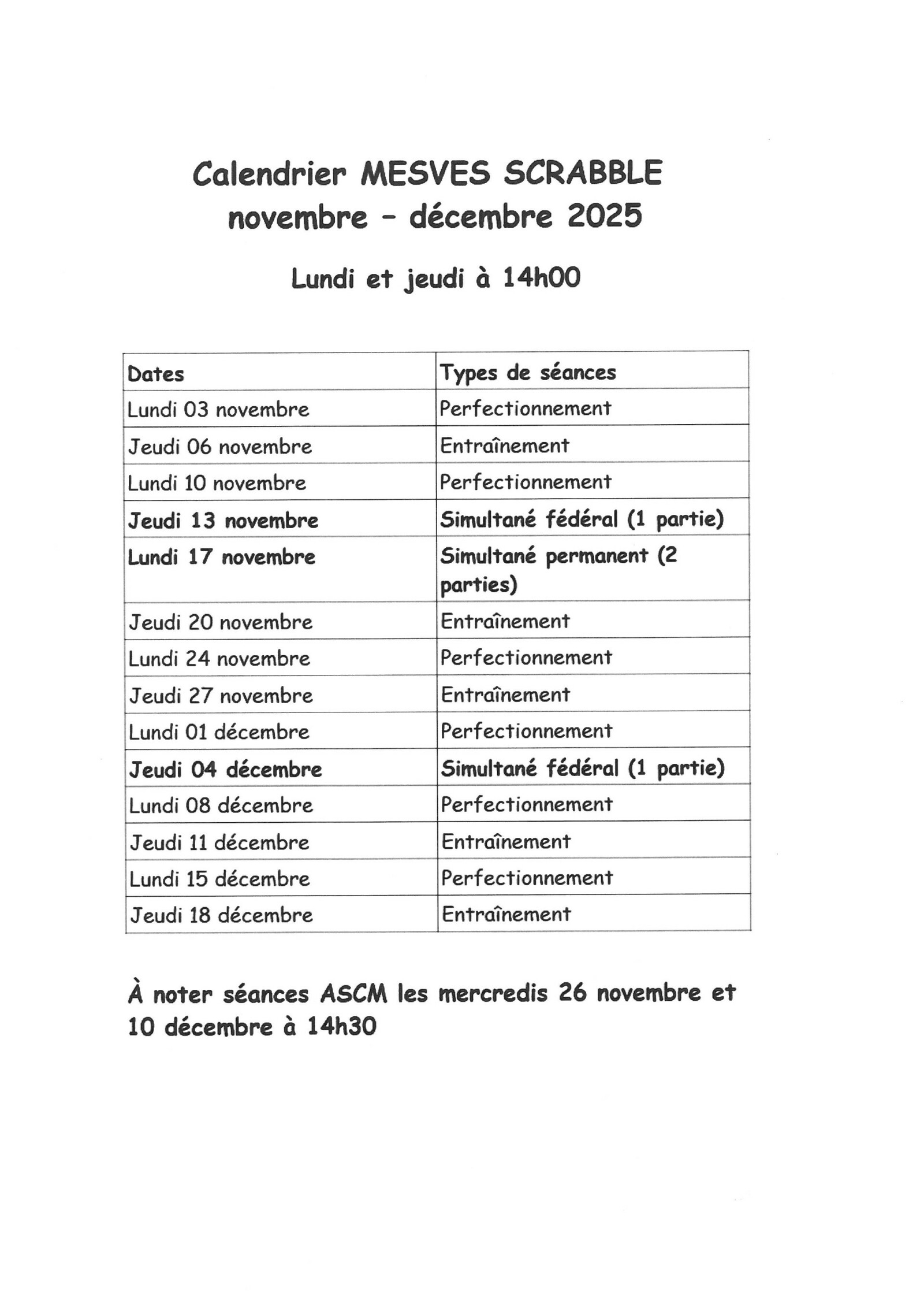 Calendrier novembre-décembre du scrabble de Mesves-sur-Loire